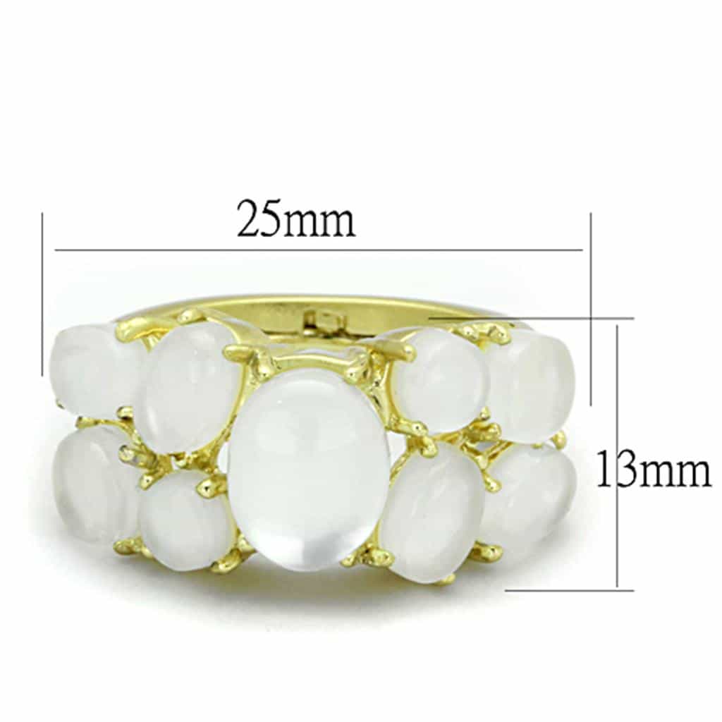 Brass Gold White Moonstone Cabochon Cluster Flower Cocktail Ring view 2