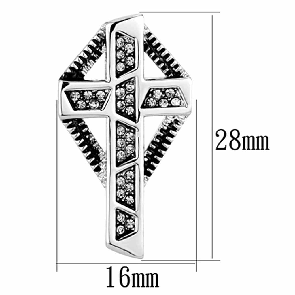 Brass Silver Marcasite CZ Geometric Cross Stud Earrings view 2