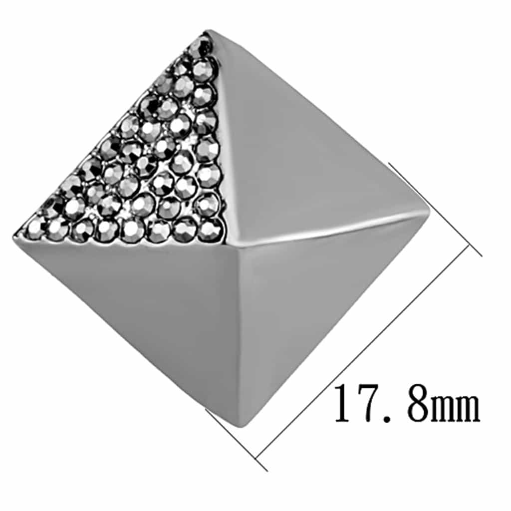 Brass Silver Marcasite CZ Pyramid Triangle Stud Earrings view 2
