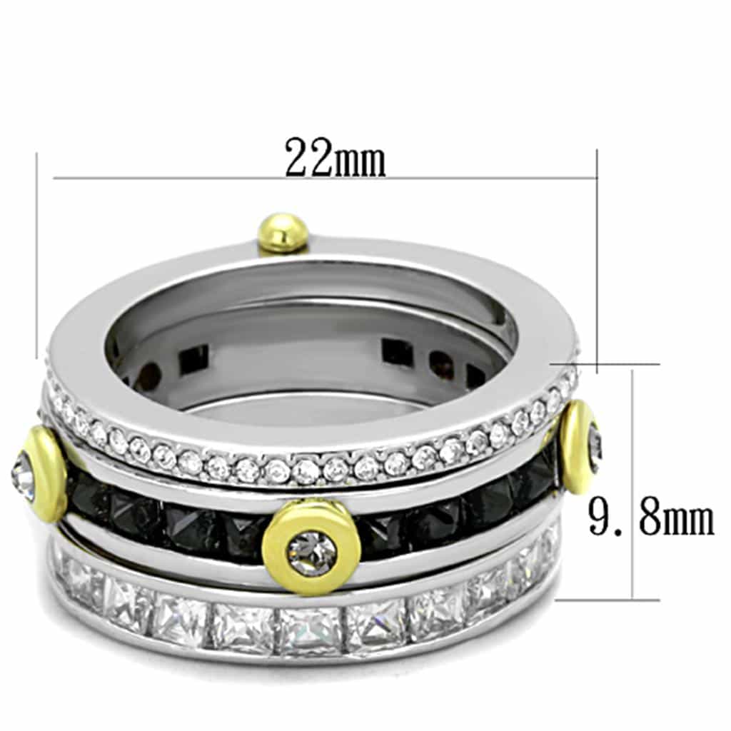 Brass Two Tone Silver Gold CZ Channel Set Double Eternity Ring view 2
