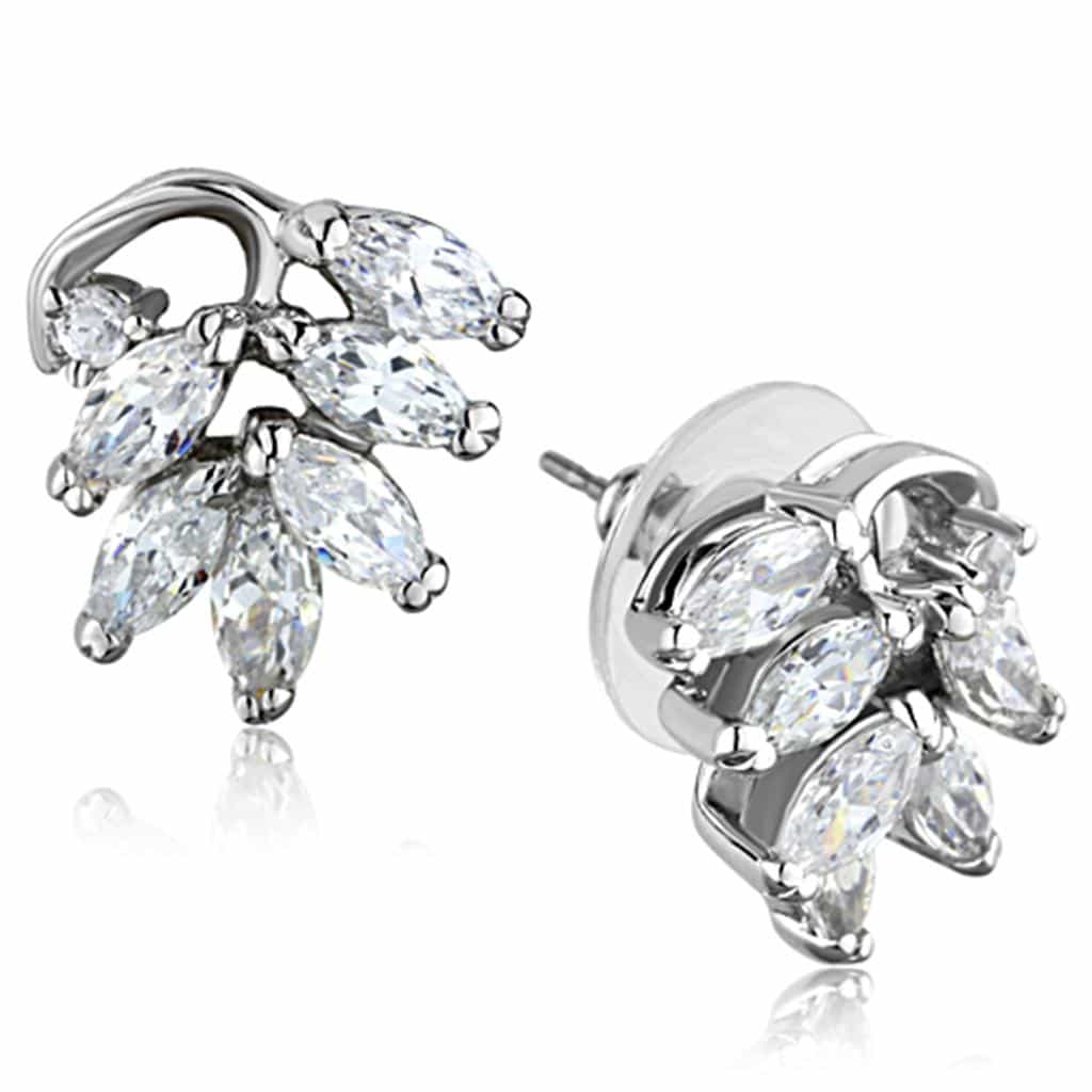 Brass Silver CZ Floral Leaf Statement Necklace Bracelet Earrings view 5