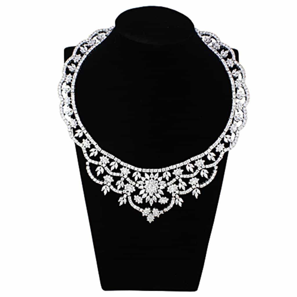 Brass Silver CZ Floral Leaf Statement Necklace Bracelet Earrings view 6