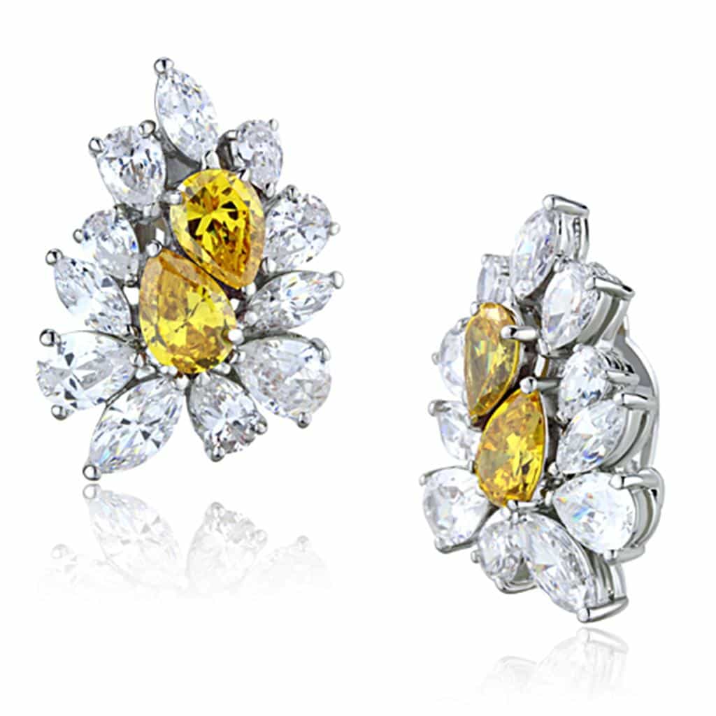 Brass Silver Yellow CZ Floral Leaf Statement Necklace Earrings view 3