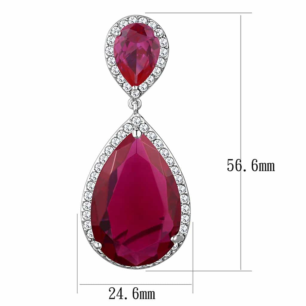 Brass Silver Ruby Red CZ Pear Halo Drop Pendant Earrings view 2