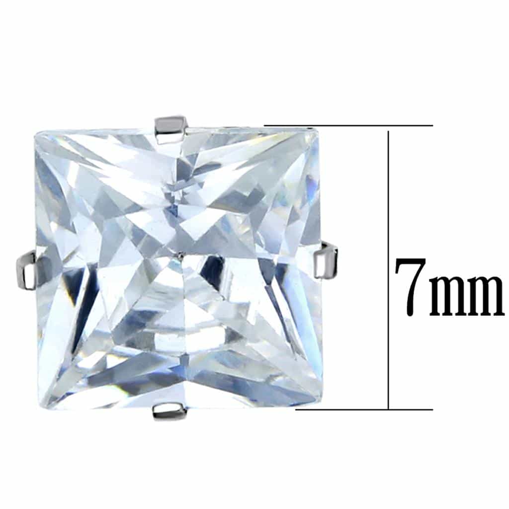 Stainless Steel Silver Clear CZ Princess Cut Solitaire Earrings view 2