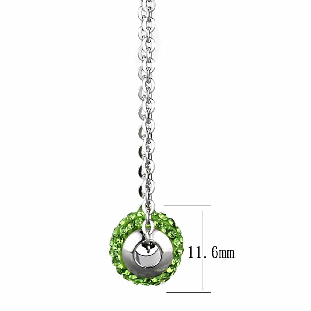 Stainless Steel Silver Green Crystal Pave Barrel Bead Necklace view 2