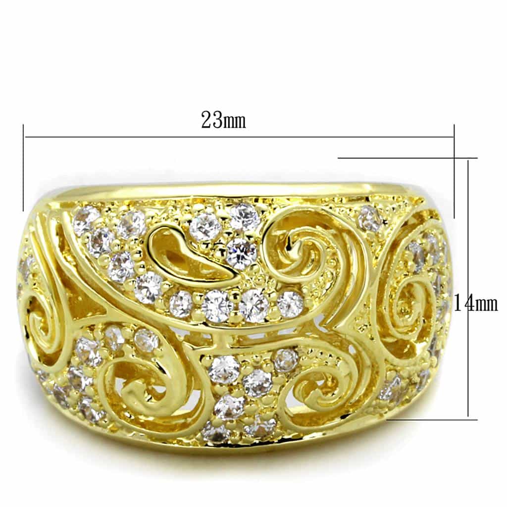Brass Gold CZ Filigree Scroll Wide Dome Cocktail Ring view 2