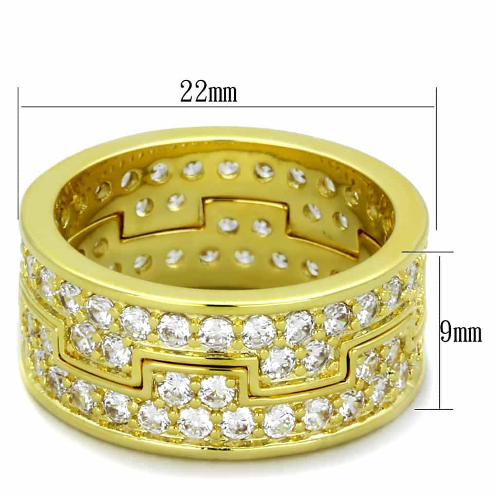Brass Gold CZ Pave Lightning Bolt Geometric Eternity Band Ring view 2
