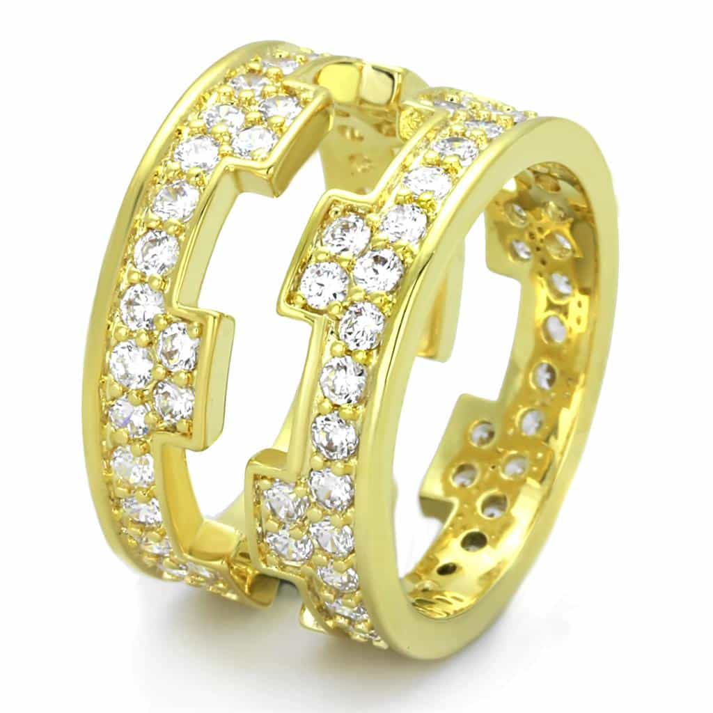 Brass Gold CZ Pave Lightning Bolt Geometric Eternity Band Ring view 3