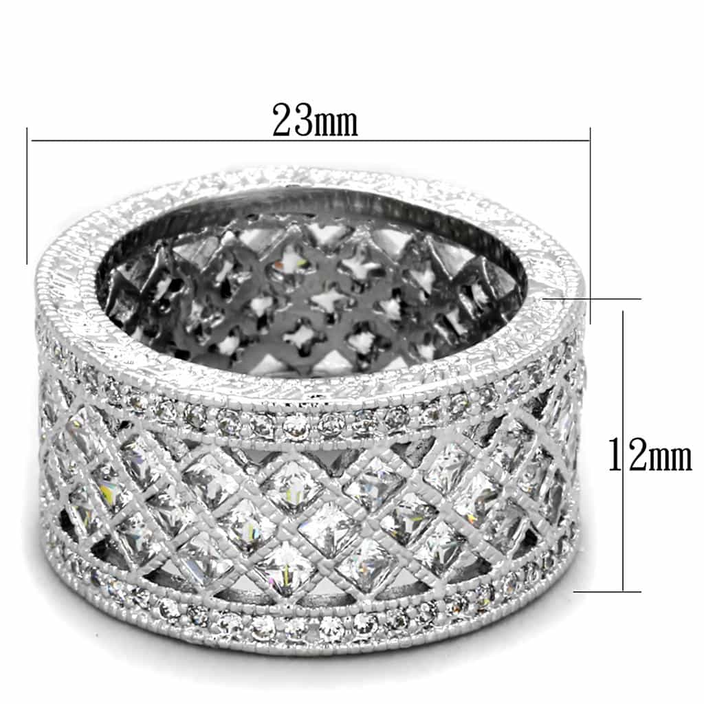 Brass Silver CZ Lattice Cutout Wide Filigree Band Ring view 2