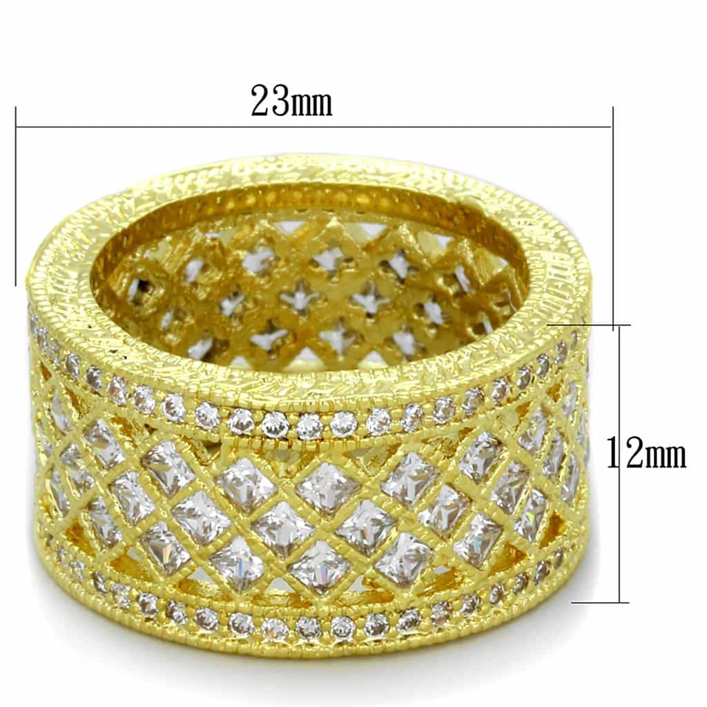 Brass Gold CZ Lattice Cutout Wide Filigree Band Ring view 2