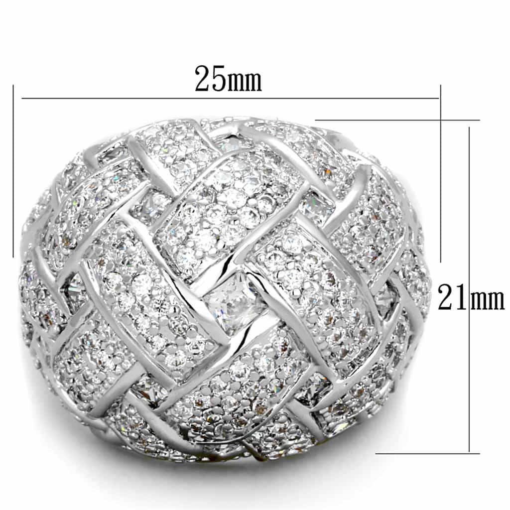Brass Silver CZ Woven Basket Weave Dome Cocktail Ring view 2
