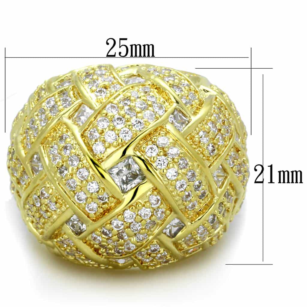 Brass Gold CZ Woven Basket Weave Dome Cocktail Ring view 2