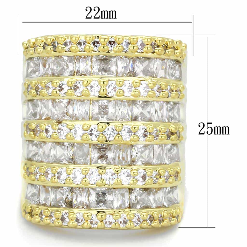 Brass Gold CZ Baguette Multi Row Wide Dome Cocktail Ring view 2