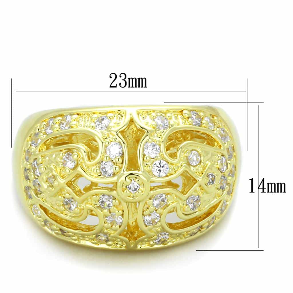 Brass Gold CZ Filigree Scroll Dome Cocktail Ring view 2
