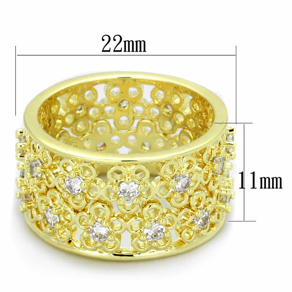 Brass Gold CZ Filigree Flower Cutout Wide Band Ring view 2