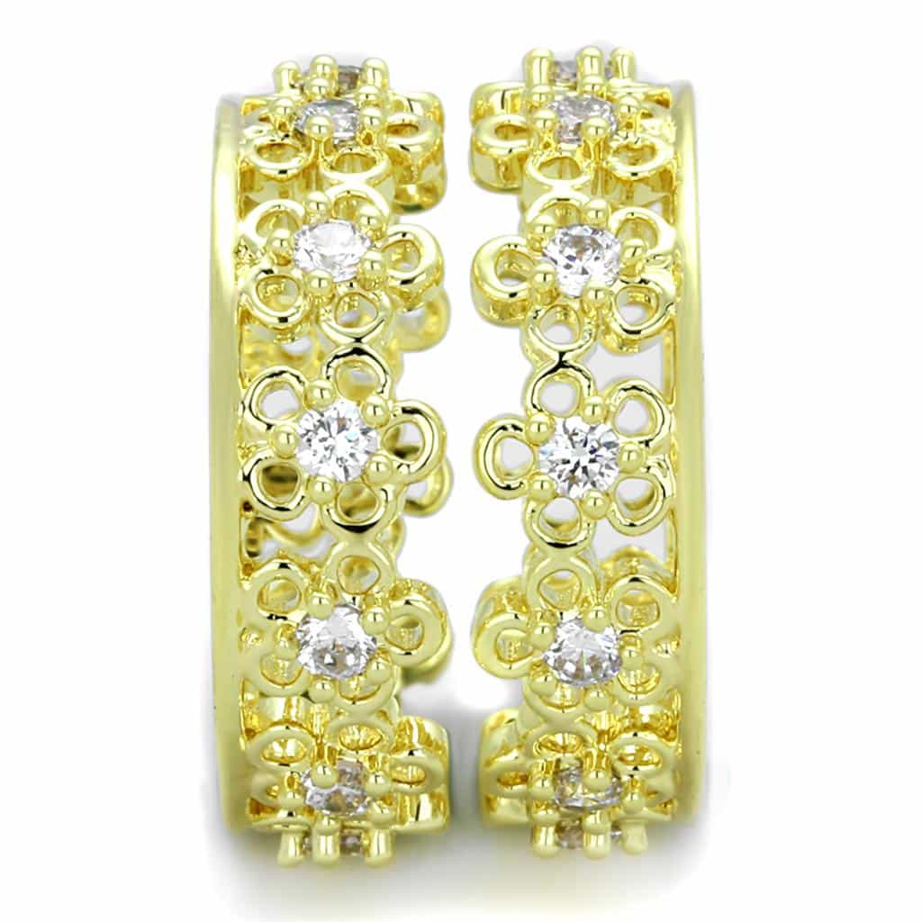 Brass Gold CZ Filigree Flower Cutout Wide Band Ring view 3
