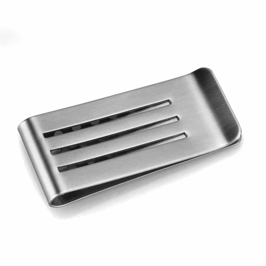 Stainless Steel Silver Striped Slotted Money Clip view 2