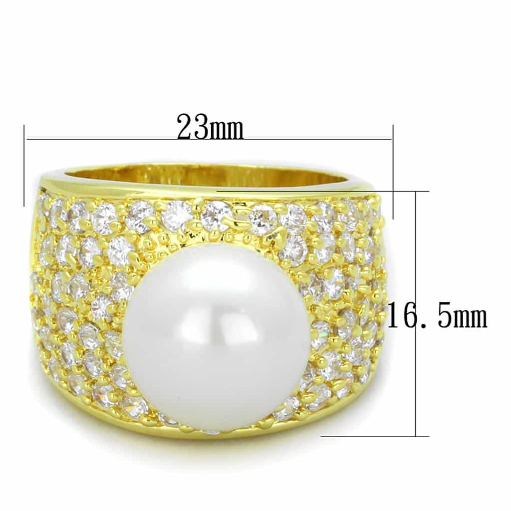Brass Gold Pearl CZ Pave Dome Cocktail Ring view 2