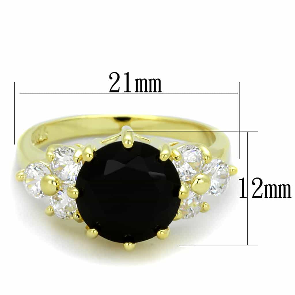 Brass Gold Black CZ Round Three Stone Cocktail Ring view 2