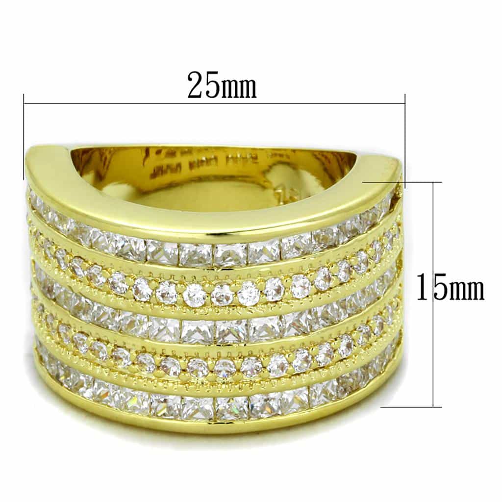 Brass Gold CZ Channel Set Multi Row Wide Band Cocktail Ring view 2