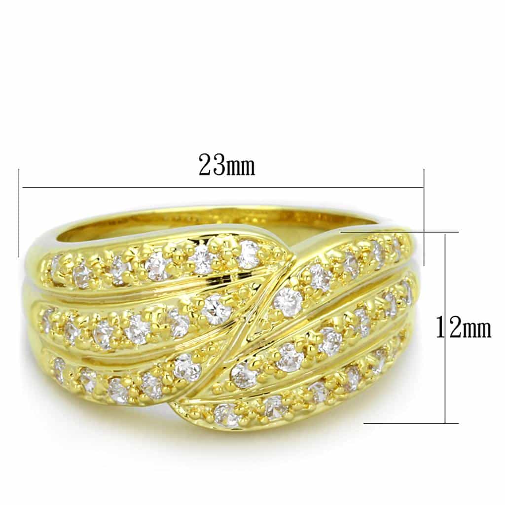 Brass Gold CZ Pave Crossover Wave Dome Cocktail Ring view 2