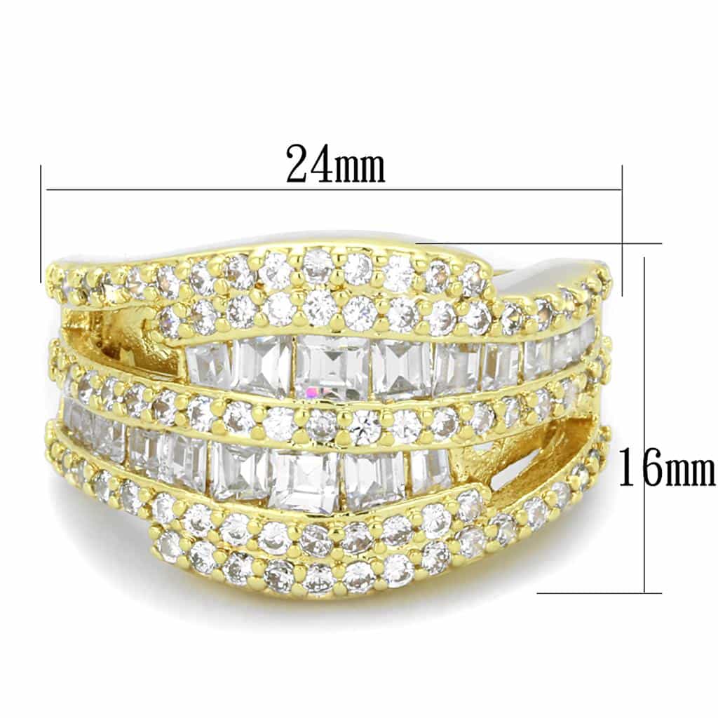 Brass Gold CZ Baguette Round Multi Row Wide Band Cocktail Ring view 2