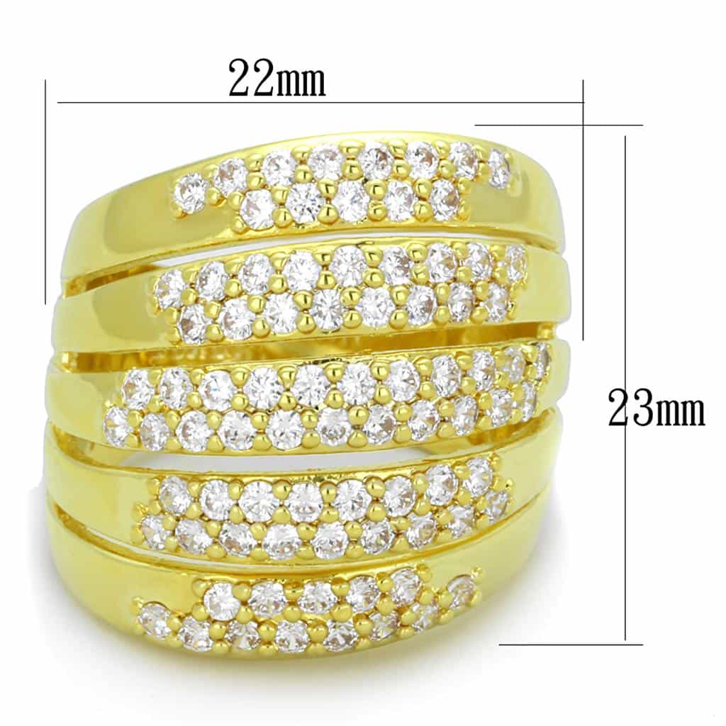Brass Gold CZ Pave Multi Row Wide Dome Cocktail Ring LO3408 view 2