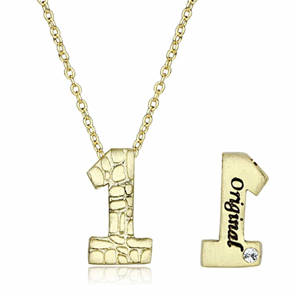 Brass Gold Textured Number 1 Pendant Necklace view 2