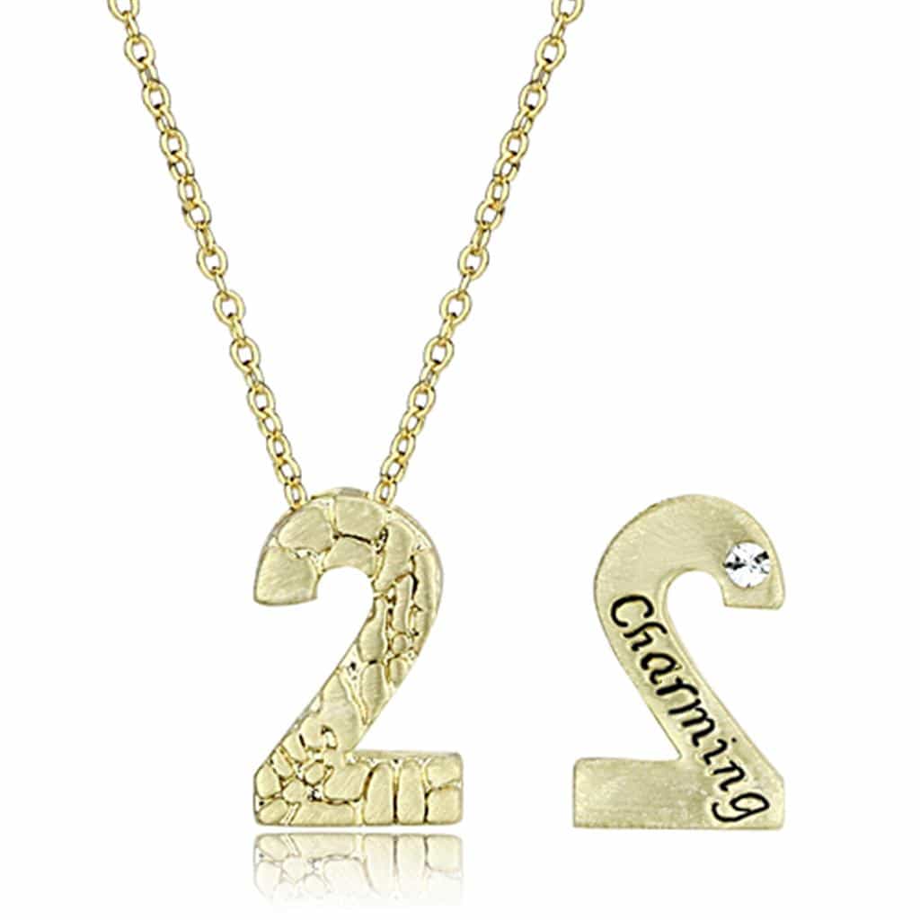 Brass Gold Textured Number 2 Pendant Necklace view 2