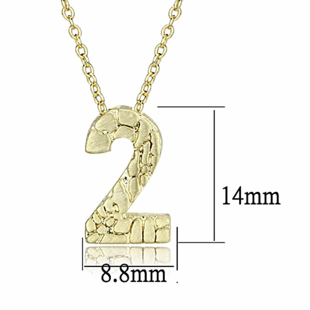 Brass Gold Textured Number 2 Pendant Necklace view 3