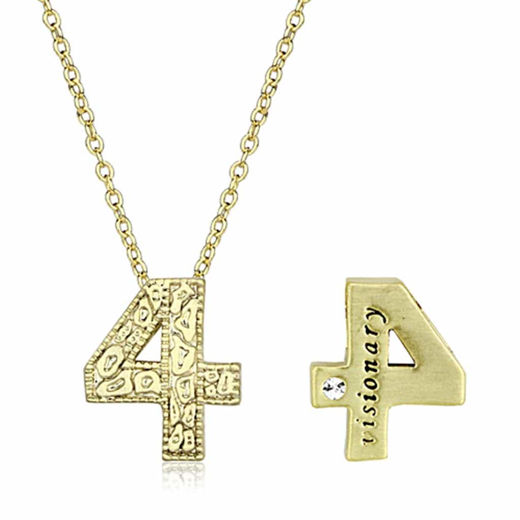 Brass Gold Textured Number 4 Pendant Necklace view 2