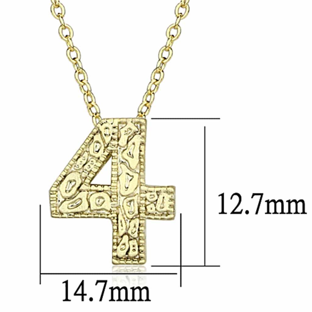 Brass Gold Textured Number 4 Pendant Necklace view 3