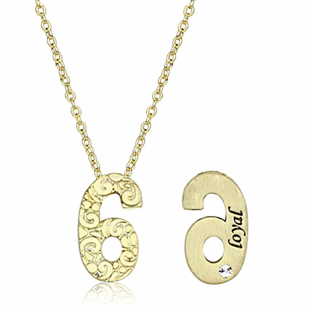 Brass Gold Textured Number 6 Pendant Necklace view 2