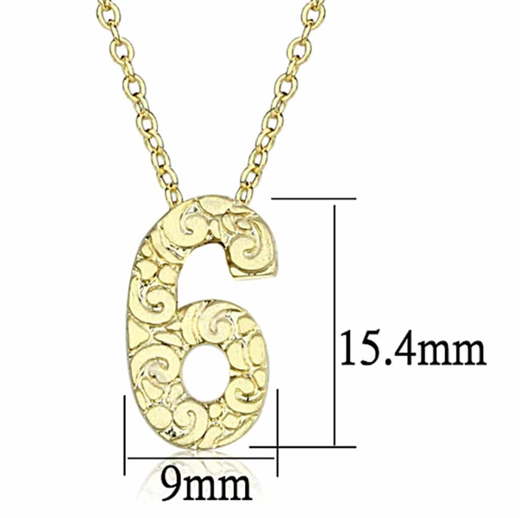 Brass Gold Textured Number 6 Pendant Necklace view 3