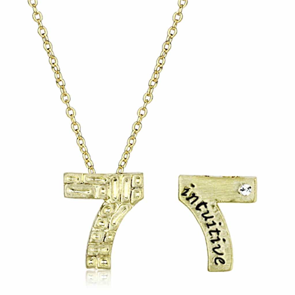 Brass Gold Textured Number 7 Pendant Necklace view 2