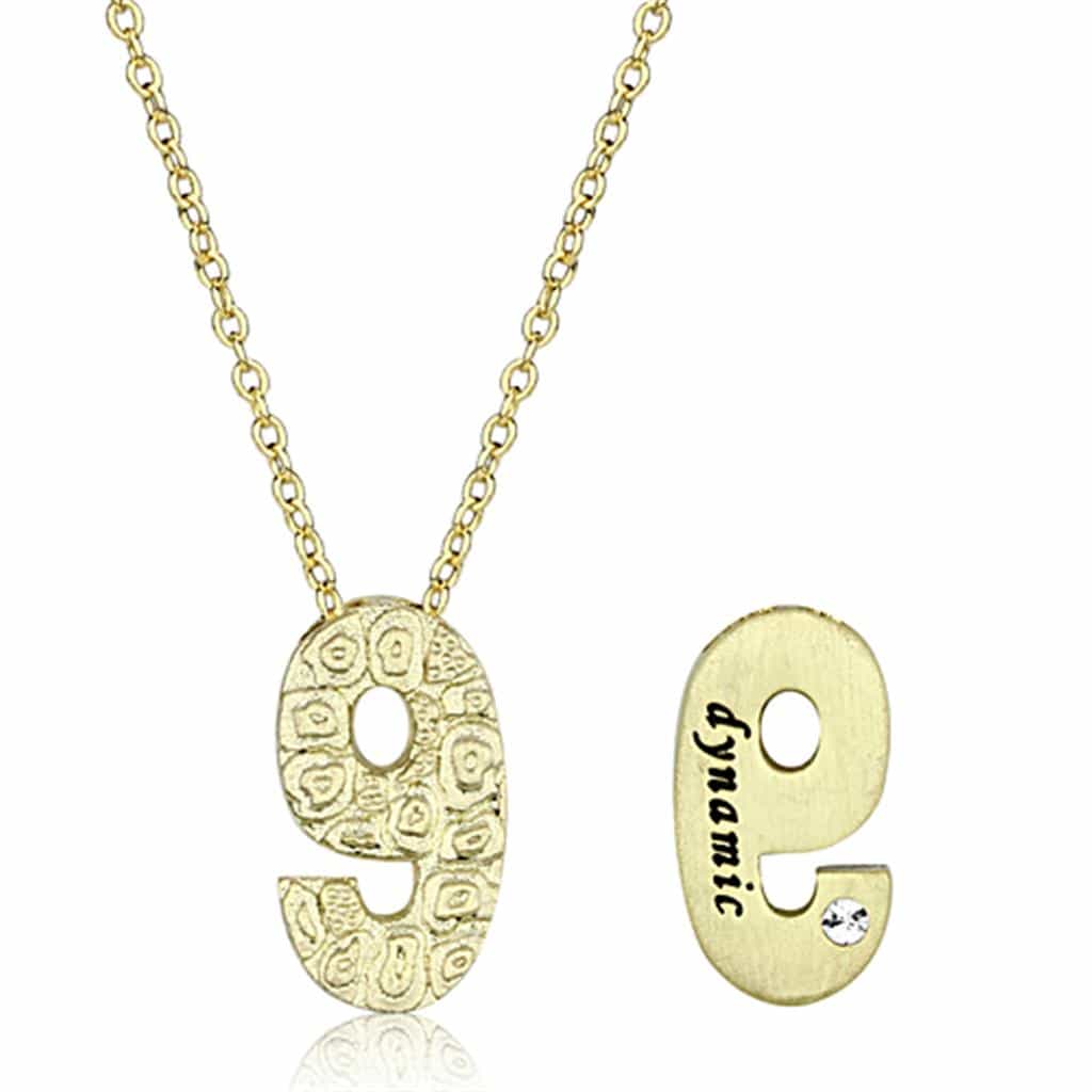 Brass Gold Textured Number 9 Pendant Necklace view 2
