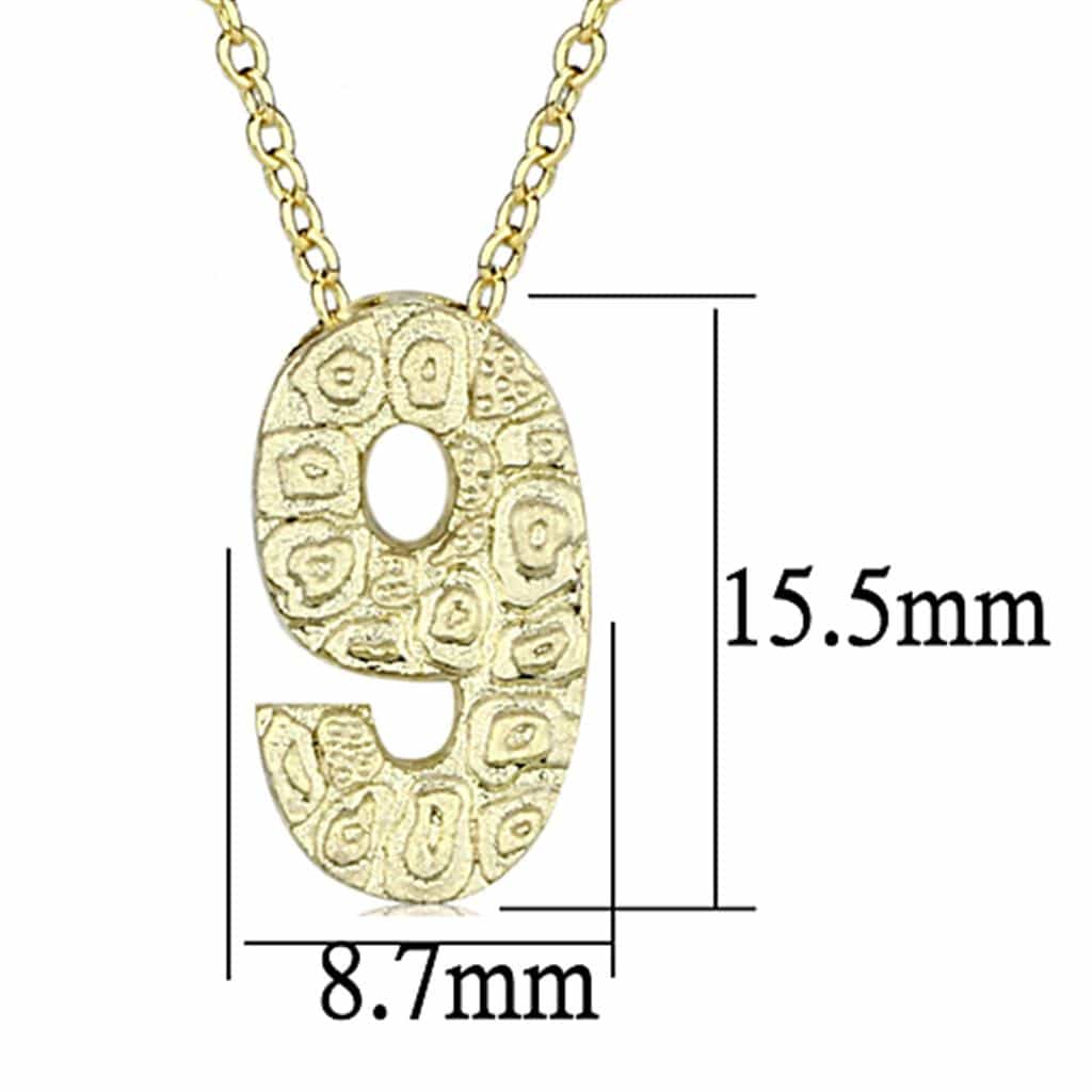 Brass Gold Textured Number 9 Pendant Necklace view 3