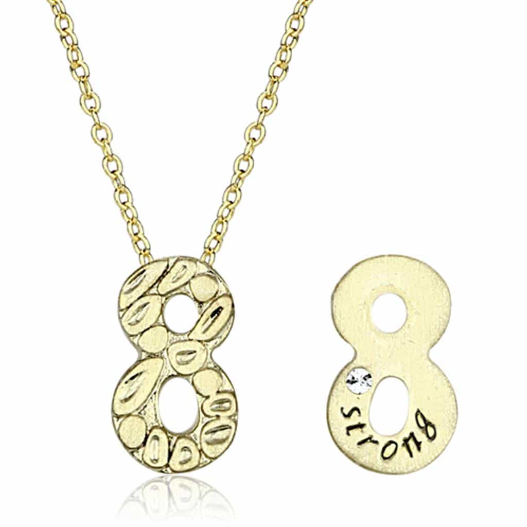 Brass Gold Textured Number 8 Pendant Necklace view 2