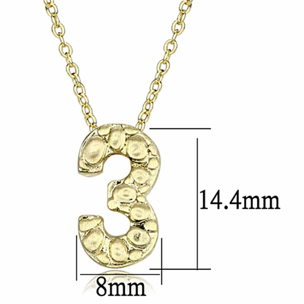 Brass Gold Textured Number 3 Pendant Necklace view 3