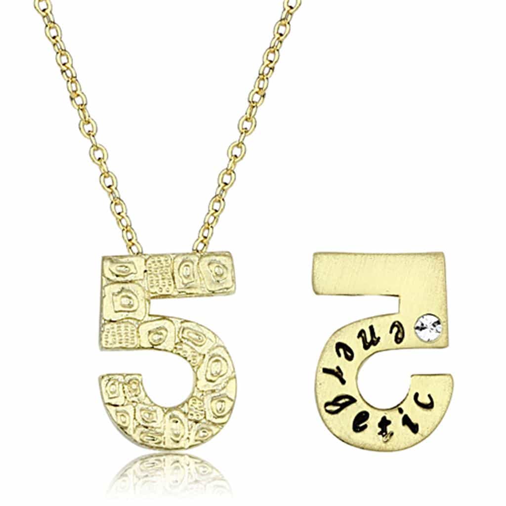 Brass Gold Textured Number 5 Pendant Necklace view 2