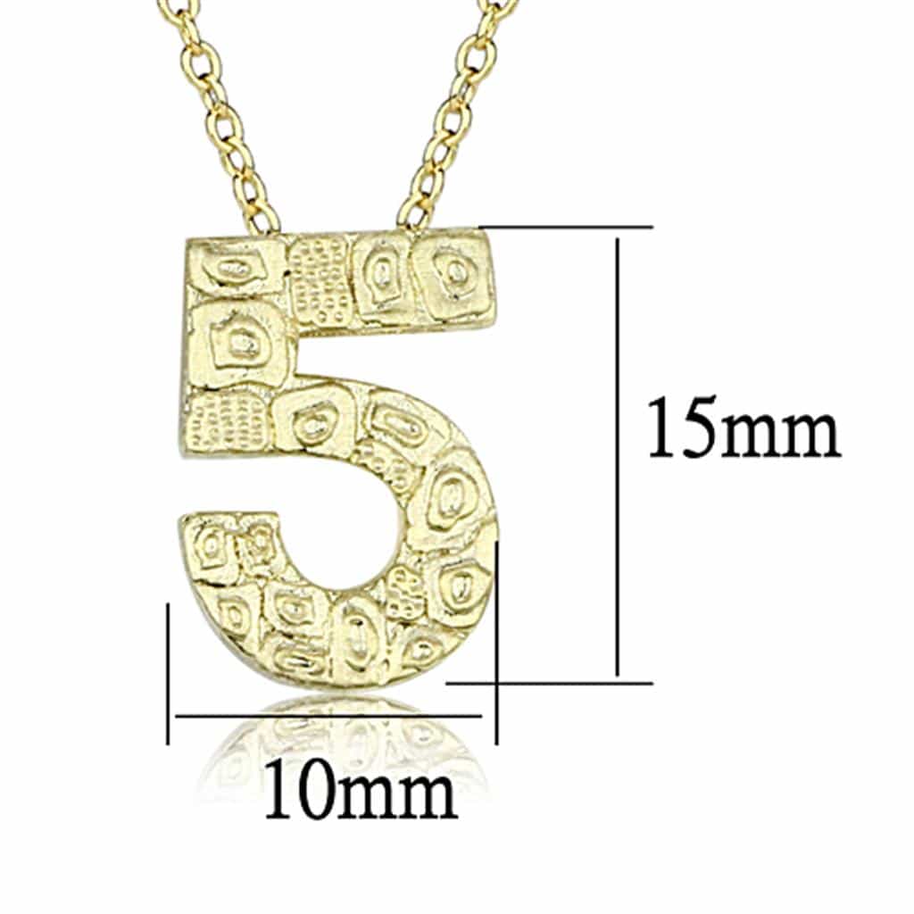 Brass Gold Textured Number 5 Pendant Necklace view 3