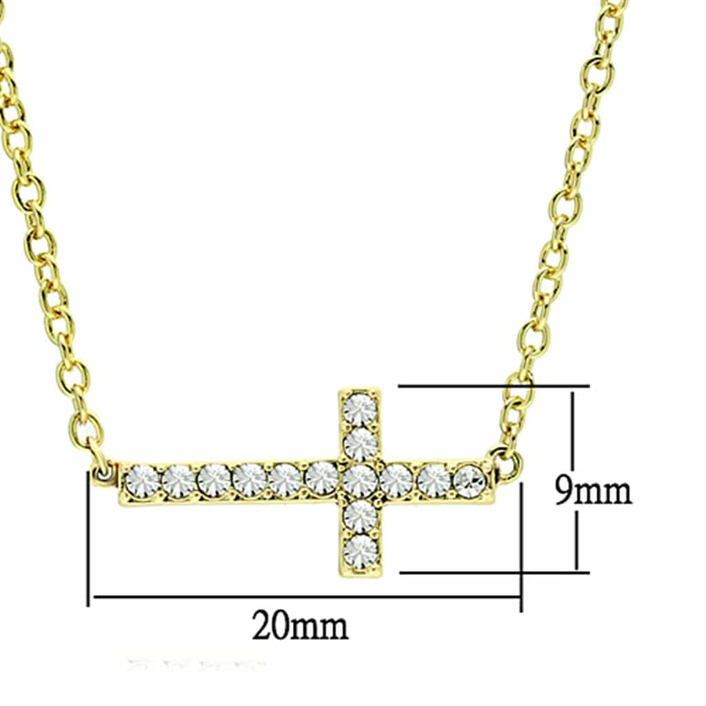 Brass Gold CZ Sideways Cross Pendant Necklace view 2