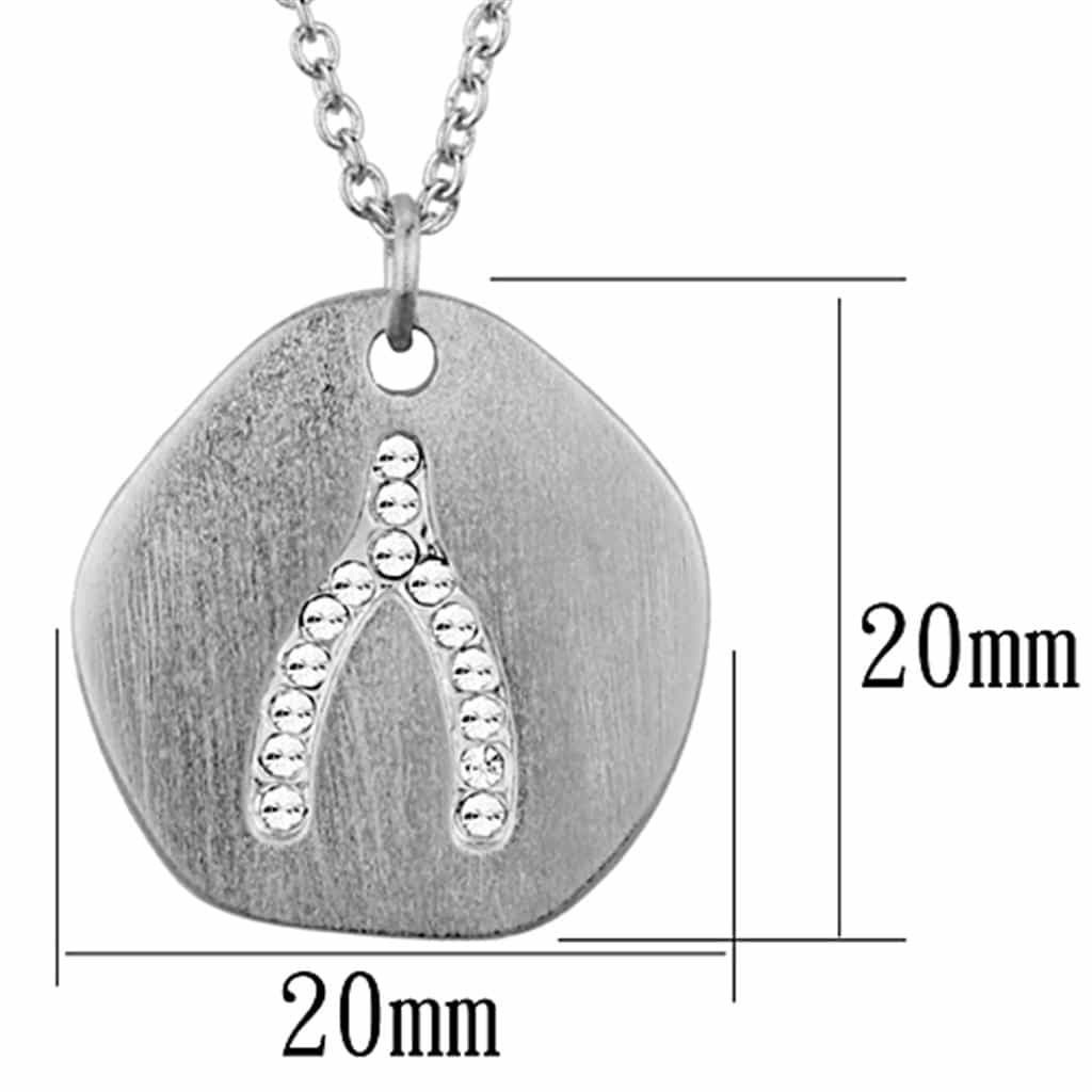Brass Silver Brushed Disc CZ Wishbone Charm Pendant Necklace view 2