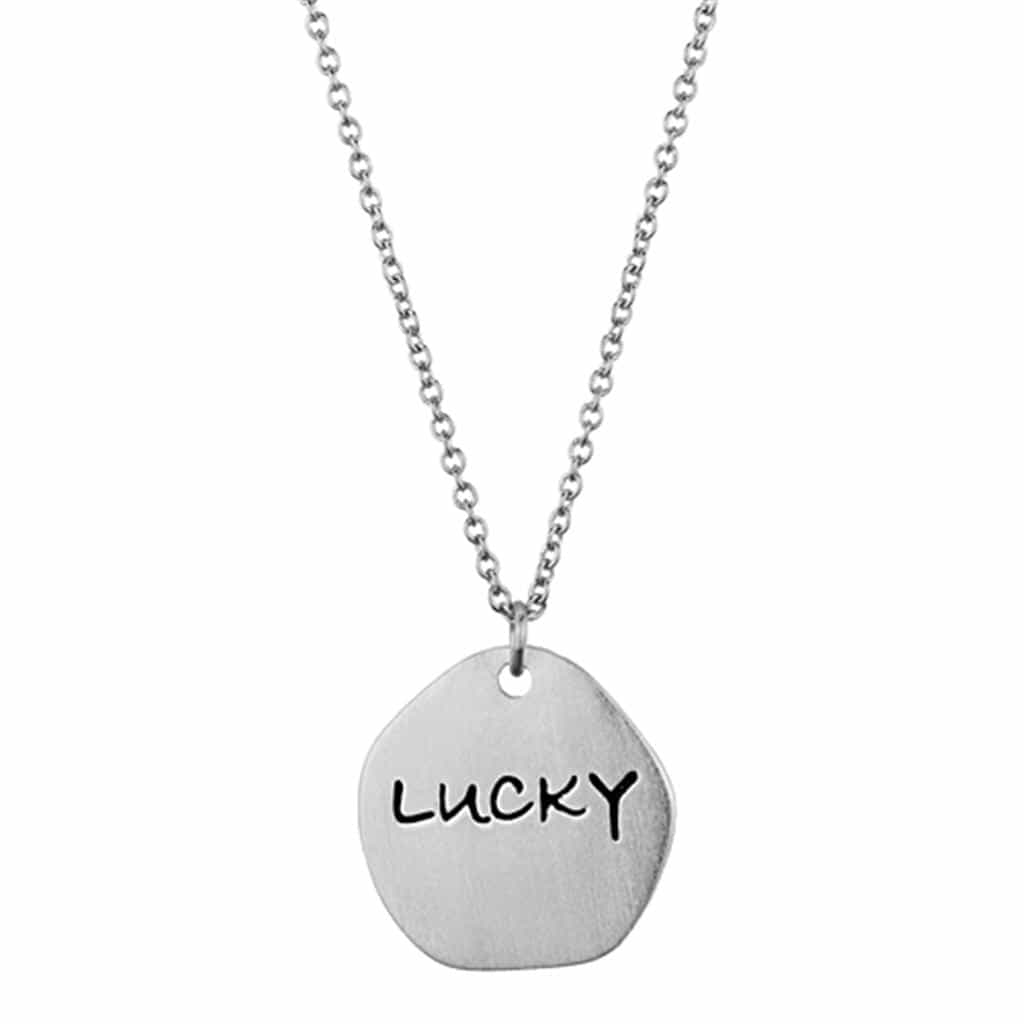 Brass Silver Brushed Disc CZ Wishbone Charm Pendant Necklace view 3