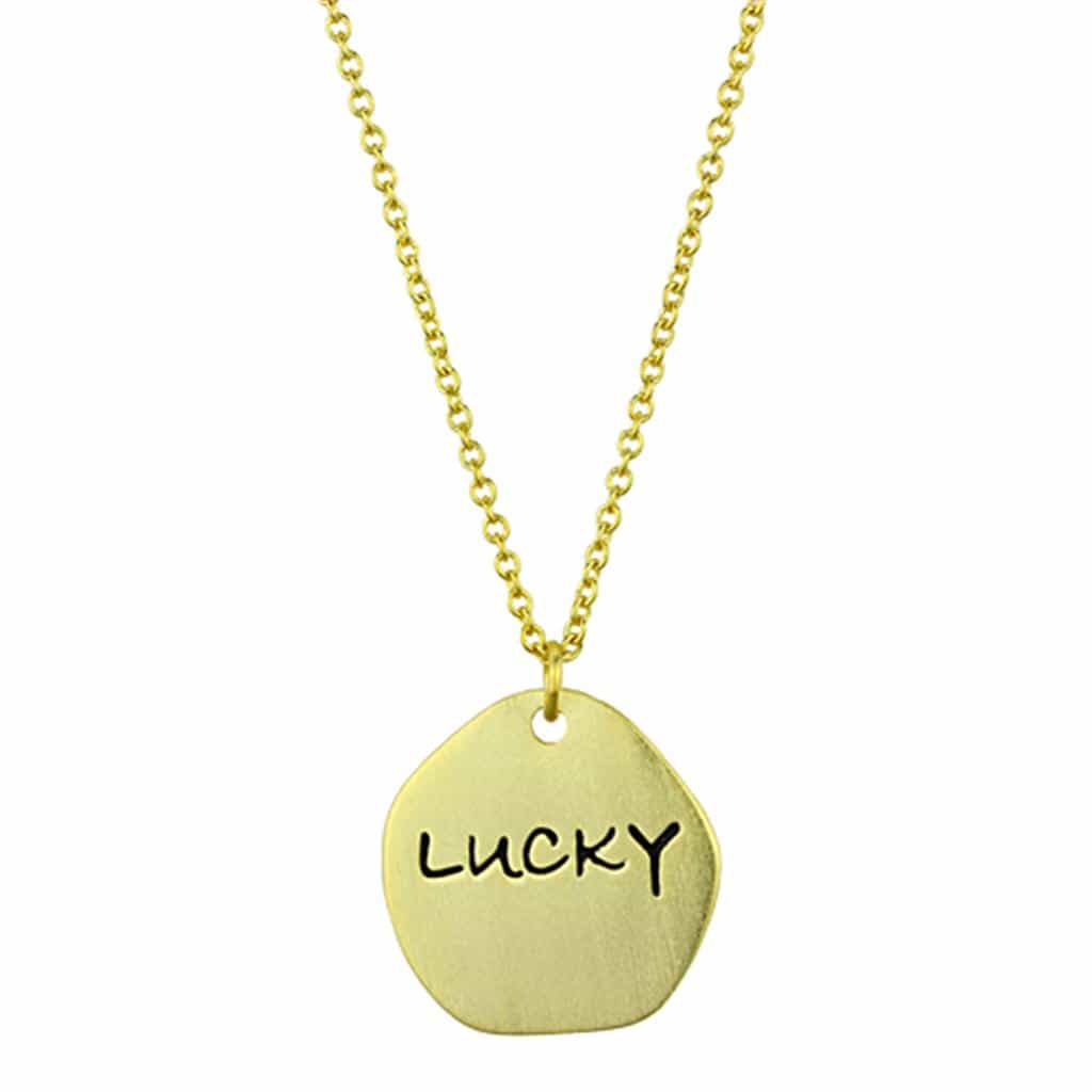 Brass Gold Brushed Disc CZ Wishbone Charm Pendant Necklace view 3