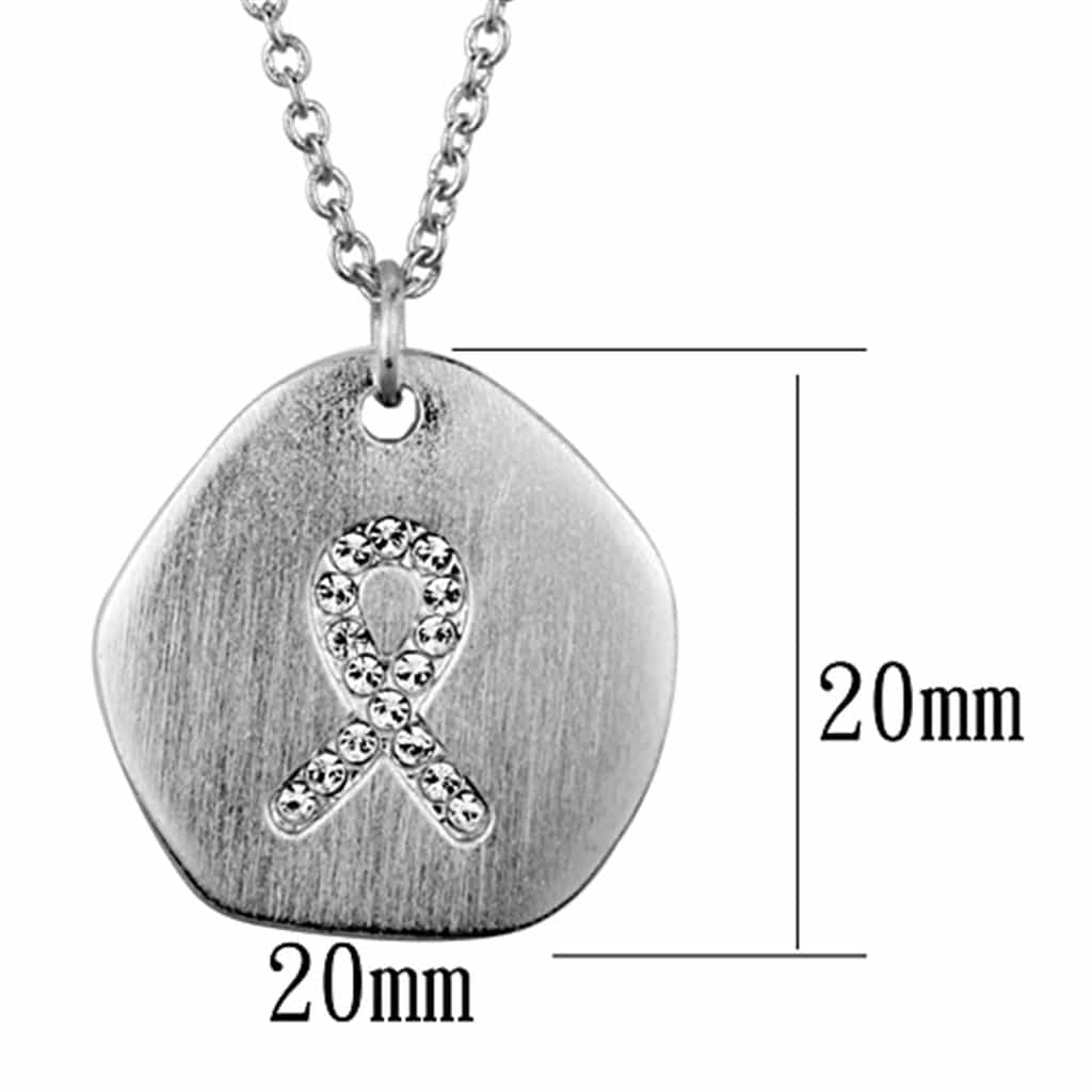 Brass Silver Brushed Disc CZ Awareness Ribbon Pendant Necklace view 2