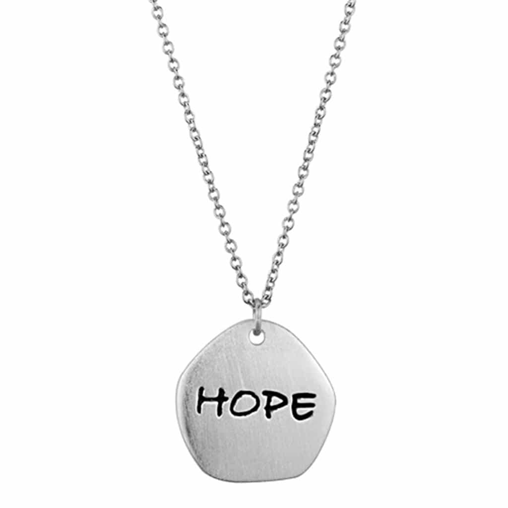 Brass Silver Brushed Disc CZ Awareness Ribbon Pendant Necklace view 3
