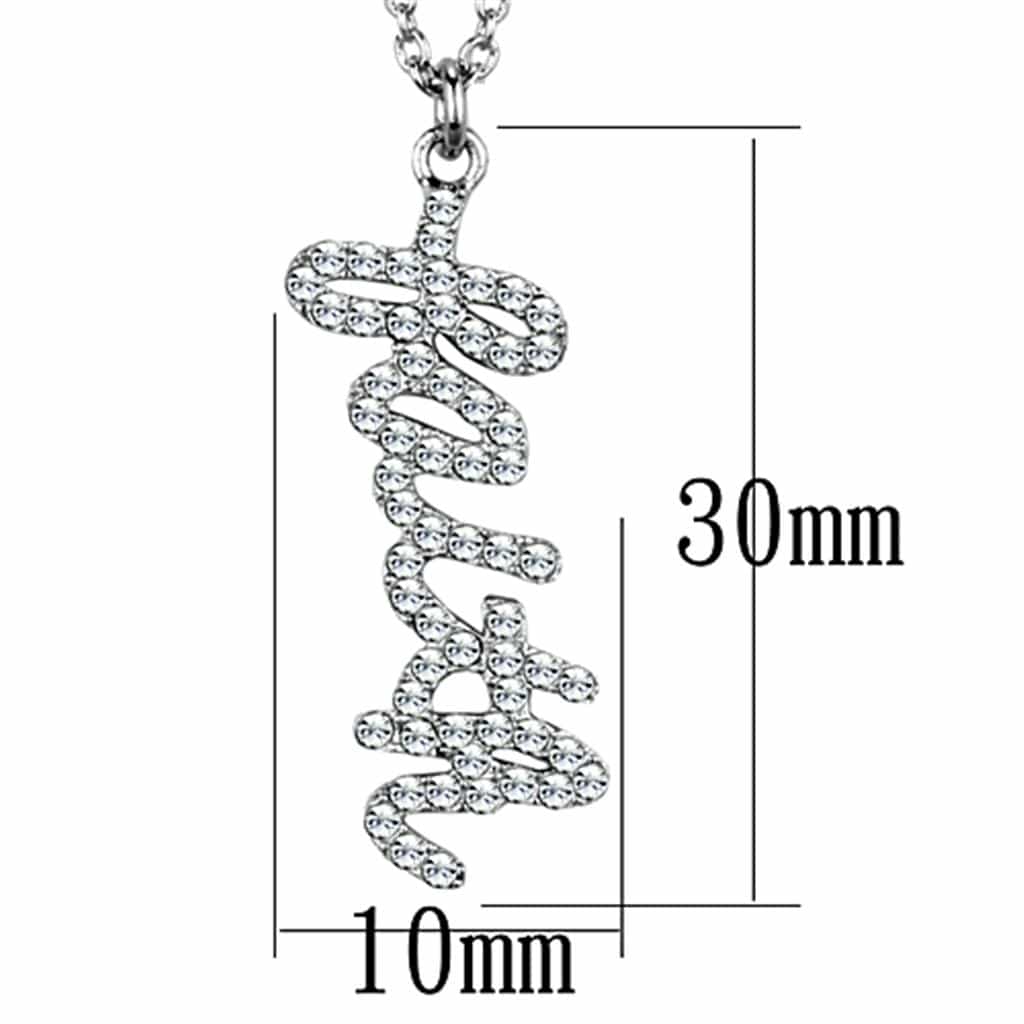 Brass Silver CZ Vertical Script Word Pendant Necklace view 2