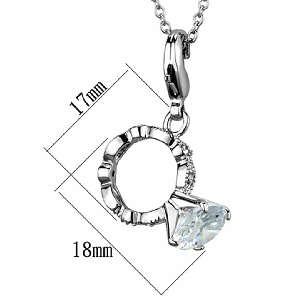 Brass Silver CZ Round Solitaire Crown Setting Pendant Necklace view 2
